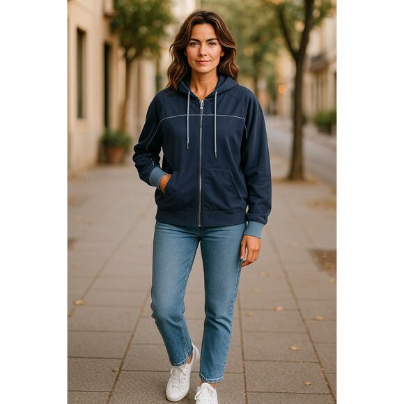 NWT! Johnny Was Calme Blue Zip Up Dolman Hoodie - Size XXL (MSRP $168) - Picture 1 of 7